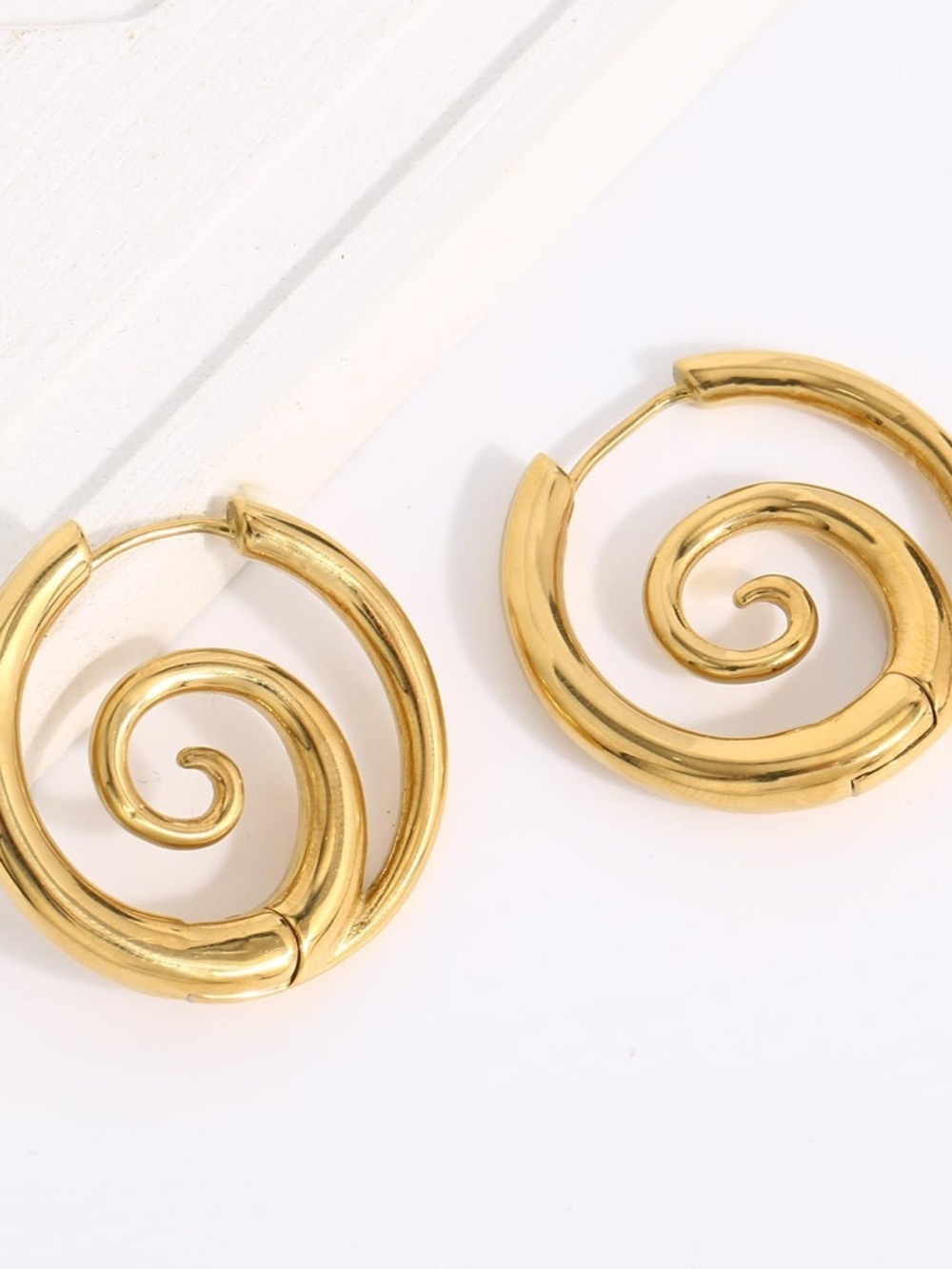 Gold Spiral Swirl Wave Hoop Earrings – Stainless Steel - Picture 5 of 7